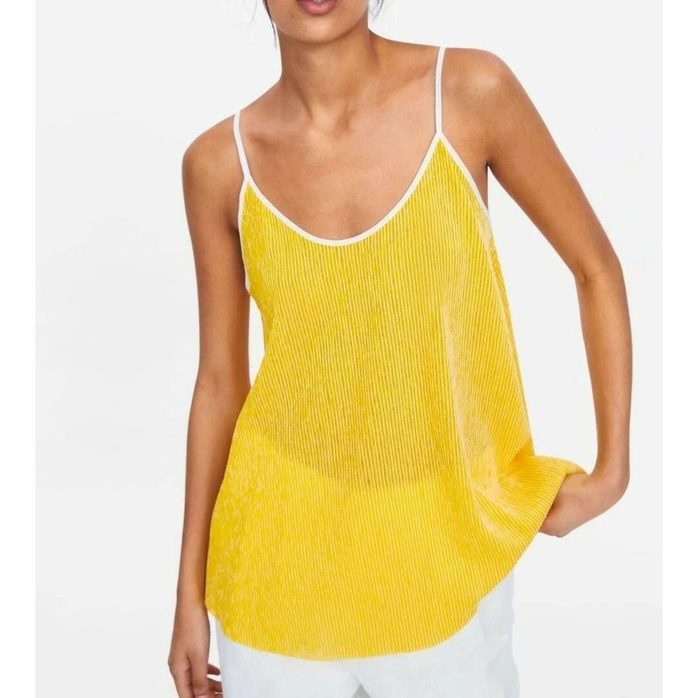 NWT ZARA Bright Yellow White Swing Textured Ribbed Tank Top SMALL Summer Spring